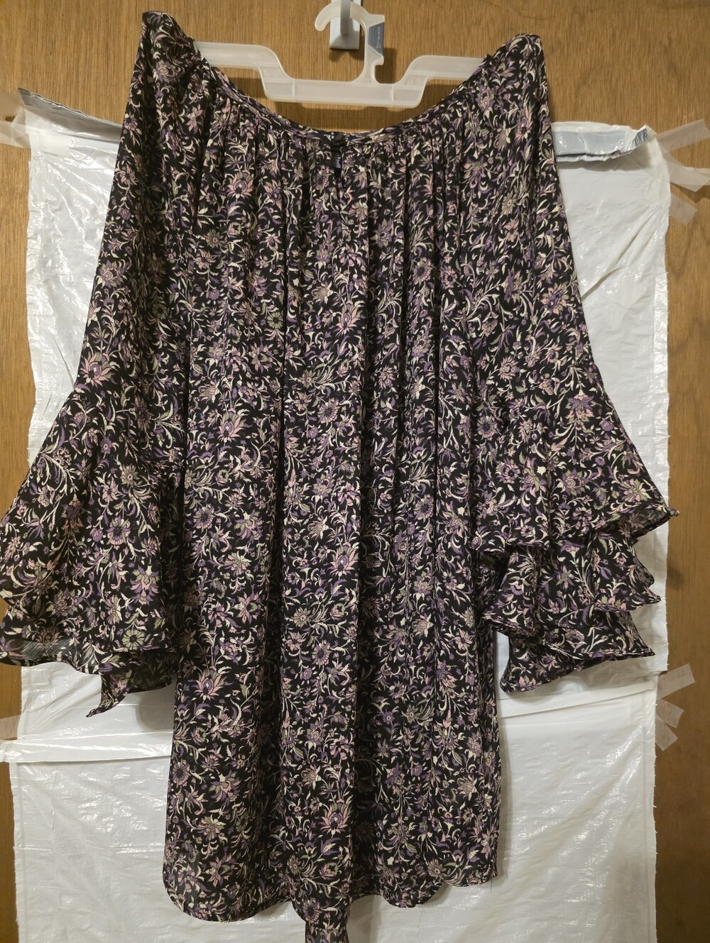 Chaps 1X Floral Tiered Bell Sleeve Tunic Peasant Boho Blouse Top